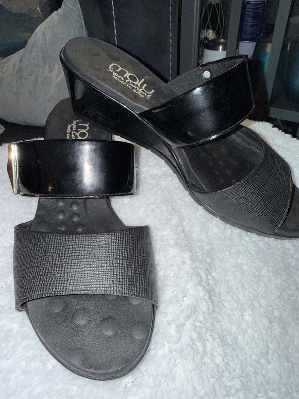 Malu Black Double-Strap Comfort Slide Sandals wedding guest business casual sz 8